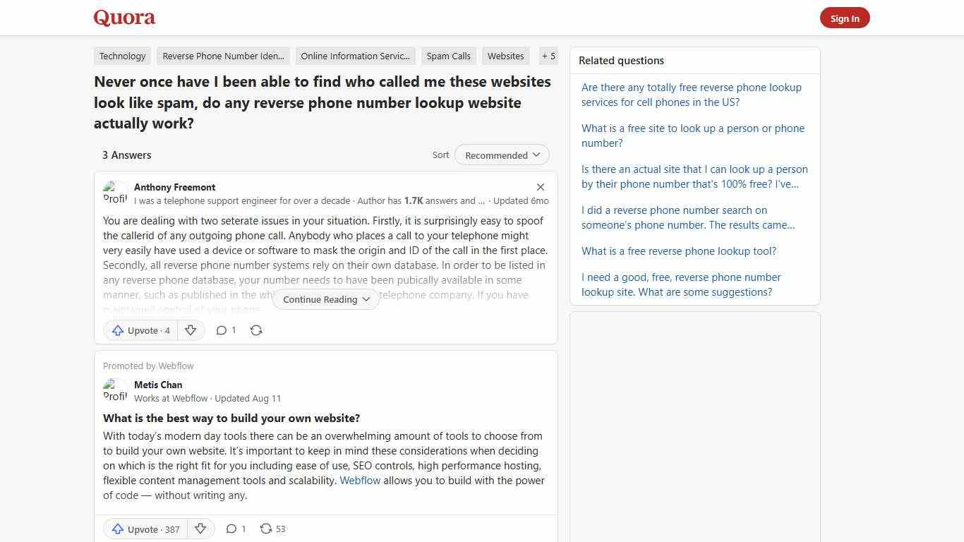 Never once have I been able to find who called me these websites look like spam, do any reverse phone number lookup website actually work? - Quora